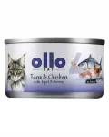 Kačių konservai OLLO CAT su tunu, vi&scaron;tiena, kalmarais ir krevetėmis padaže, 70 g
