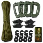 Paracord virvė su karabinais ir priedais, i&scaron;gyvenimo rinkinys