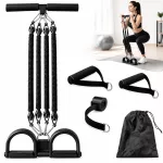 Atsparumo gumų rinkinys su pedalu, 4 vnt., juodas, 11&ndash;45 kg, su rankena ir krep&scaron;iu