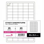 Lipnios etiketės spaudiniui, A4, 38x21,2 mm, 65 vnt., balta, 25 lapai