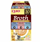Katzenų ėdalas INABA Ciao Broth su vi&scaron;tiena, la&scaron;i&scaron;a, tunu ir jūrų &scaron;ukutėmis, 10 x 40 g