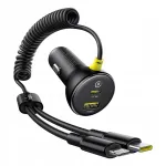 Automobilinis įkroviklis Baseus Circular 60W, USB-A ir USB-C, su integruotu USB laidu