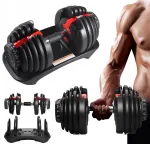 Reguliuojami ketiniai hanteliai FITLI 2,5&ndash;24 kg su stovu