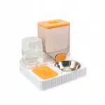 Automatinis ėdalo ir vandens dozatorius katėms ir &scaron;unims, didelis, oranžinis su dubenėliu