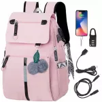 Mokyklinė kuprinė su USB jungtimi ir raktų pakabuku