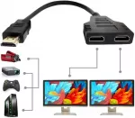 HDMI &scaron;akotuvas, vyri&scaron;kas, 2 moteri&scaron;ki lizdai