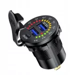Automobilinis USB QC įkroviklis 12V/24V su įmontuotu LED voltmetru ir jungikliu