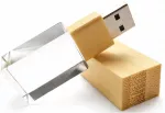 USB atmintinė 8GB 3.0 LED medinė-stiklinė su logotipu graviravimui dovana