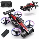 Nuotoliniu būdu valdomas automobilis-drone, skraidantis ir važiuojantis, su LED, triukais, 360&deg;, USB, nuo 14 metų