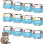 Kačių konservai Smilla Kitten, 12 x 200 g, įvairių skonių (ver&scaron;iena, vi&scaron;tiena)