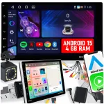 Automobilio radijas 1 DIN su CarPlay, Android 15, WiFi, GPS, 4GB RAM, 9'' ekranas