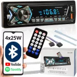 Automobilio radijas su "Bluetooth", USB, AUX, SD, mikrofonu, nuotolinio valdymo pultu ir baterija