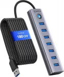 USB &scaron;akotuvas 3.0, 7 lizdai, aliuminis, 5 Gb/s, 1,8 m kabelis