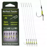 Feeder pavadėliai su kabliukais #6, 10 cm, su užkarpa ir 8 mm adata, 6 vnt.