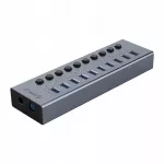 USB &scaron;akotuvas BT2U3-10AB, 10 USB-A jungčių su jungikliais, pilkas