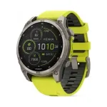 I&scaron;manusis laikrodis Garmin Fenix 8, 47 mm, geltona silikoninė apyrankė, atsparus vandeniui, liečiamas ekranas