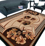 Kilimas 200x300 cm, tankiai austas, belgi&scaron;kas, Alfa BCF, rudos ir smėlio spalvos, su ra&scaron;tais