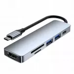 USB-C 6 in 1 hubas: HDMI 4K, USB-C 3.0, SD, MicroSD kortelių skaitytuvas, 60W