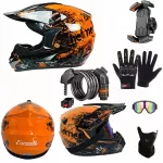Motociklininko &scaron;almas su pir&scaron;tinėmis, akiniais ir telefono laikikliu, L dydis (57-58 cm)