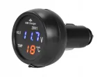 USB įkroviklis 2.1A 12/24V su voltmetru ir termometru