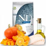 Sausas pa&scaron;aras &scaron;unims N&D Ocean Pumpkin Cod, 7 kg, su menke, mini veislėms