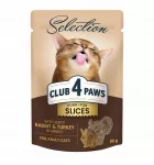Katinų pa&scaron;aro mai&scaron;elis CLUB 4 PAWS, triu&scaron;iena ir kalakutiena padaže, 80 g