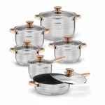 Puodų ir keptuvės rinkinys Konighoffer Bari Rose Gold, 12 dalių (5 puodai, keptuvė)