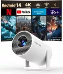 LCD projektorius HY300 4K WiFi6 Bluetooth 5, 200" su nuotolinio valdymo pultu, 180&deg; pasukimas