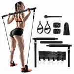 Pilates treniruočių lazdos su elastinėmis juostomis, juoda