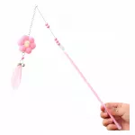 Katžaislas su me&scaron;kere, plunksna ir gėle, rožinis, 12 cm