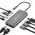 USB C 11-in-1 hub'as NOVOO su 4K HDMI, 100W PD įkrovimu, Ethernet, SD/TF kortelių skaitytuvu