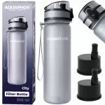 Vandens buteliukas su filtru AQUAPHOR CITY 500 ml, pilkas, 2 filtrų rinkinys