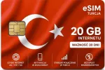 eSIM kortelė Turkijai, 20 GB, 30 dienų