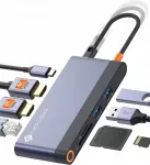 USB-C &scaron;akotuvas NOVOO 8-in-1: LAN RJ45, HDMI 4K, PD, SD, TF, USB 3.2 5G