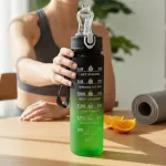 Vandens butelis 900 ml su &scaron;iaudeliu, motyvacine skalė, žalias