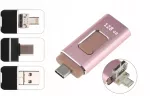 USB atmintinė 128GB, USB 3.0, rožinė, su USB-C, Micro USB ir OTG, suderinama su iPhone, Android, Windows