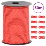 Palapinės virvė su įtempikliais ir at&scaron;vaitais, 50 m, 3 mm, vidaXL