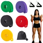 Guminė treniruočių pasiprie&scaron;inimo juostų rinkinys su rankenomis, 5 stiprumo lygiai (TPE, 2&ndash;38 kg)