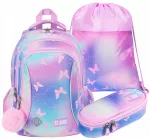 Mokyklinė trijų skyrių kuprinė su pie&scaron;tuku ir ombre mai&scaron;eliu Pink Butterflies-0007
