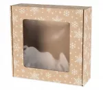 Dovanų dėžutė su langeliu, 30x30x10 cm, su pudeliu, snaigėmis ir žvaigždutėmis, Kalėdoms