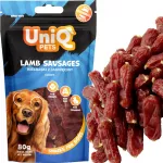 &Scaron;unų skanėstai UniQ Pets mink&scaron;tos ėrienos de&scaron;relės, 80 g