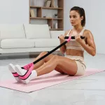 Elastinė treniruočių juosta su rankenomis ir pedalais, rožinė