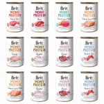 &Scaron;unų konservai BRIT MONO, įvairių skonių, 12 x 400 g, monoproteininiai, be grūdų