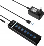 USB &scaron;akotuvas, 7 jungtys, su maitinimo adapteriu, USB 3.0