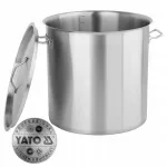Nerūdijančio plieno puodas YATO 43L, 38 cm, su dangčiu, indukcijai, su matavimais