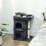 Katės draskyklė, 66 cm, su dviem nameliais, didele guoliu ir žaisliniu kamuoliuku