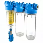 Vandens filtrų rinkinys VESBO 1", 2 korpusai ir savivalantis 90 &micro;m tinklelio filtras