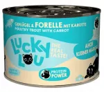 Kačių konservai Lucky Lou Lifestage su pauk&scaron;tiena ir upėtakiu, 200g