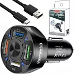 Automobilinis USB įkroviklis 4 jungčių, PD QC 3.0, su laidu