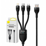 3in1 USB laidas Baseus Flash Series USB-C + micro USB + Lightning 100W 12m juodas